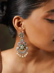 ABDESIGNS Gold-Plated Stone Studded & Beaded Classic Drop Earrings