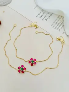 ABDESIGNS Gold-Plated Enchanting Pachi Kundan Stones Studded Anklets