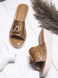 Try Me Women Textured Tasselsed Platform Heel Sandals