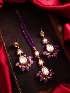aadita Gold-Plated Kundan Studded Maang Tika and Earrings