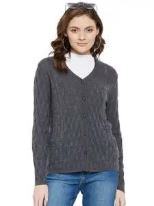 CLAPTON Women Woollen Self Design Cardigan Sweater