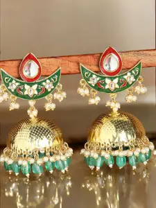 OOMPH Kundan Studded Dome Shaped Meenakari Jhumkas