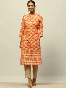 Rangriti Geometric Printed Mandarin Collar Straight Kurta