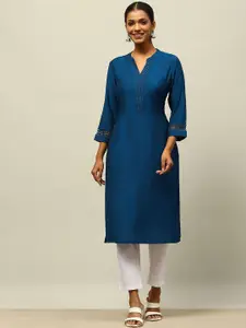 Rangriti Mandarin Collar Three-Quarter Sleeves Regular Straight Kurta