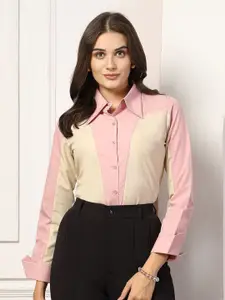 Style Quotient Women Smart Spread Collar Colourblocked Cotton Formal Shirt