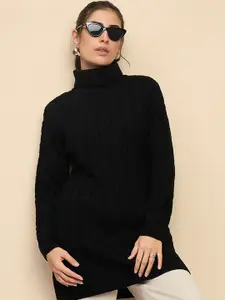 CLAPTON Women Turtle Neck Longline Woollen Pullover