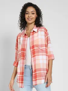 AMERICAN EAGLE OUTFITTERS Women Spread Collar Checked Cotton Casual Shirt