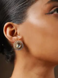 ABDESIGNS Gold-Plated American Diamond Studded Classic Studs Earrings