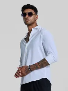 Snitch Men Smart Spread Collar Textured Casual Shirt