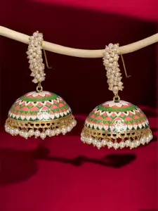 OOMPH Stone Studded & Beaded Dome Shaped Meenakari Jhumkas