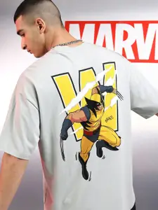 Highlander Marvel Men X Men Light Grey Round Neck Oversized Drop Shoulder Tshirt