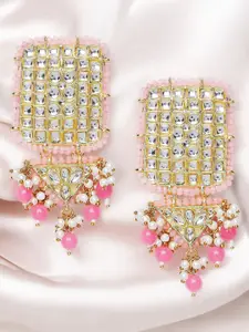 OOMPH Kundan Studded Jadau Floral Drop Earrings