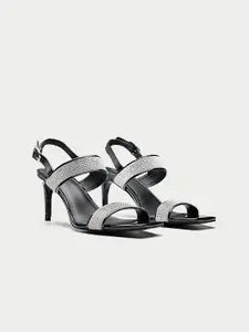 Oroh Women Leather Party Slim Heel Sandals
