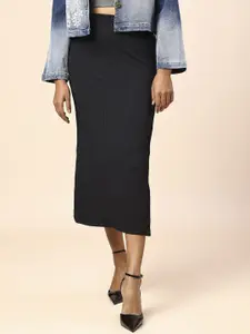 Chemistry Textured Side Slit Pencil Skirt