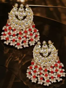 OOMPH Kundan Studded & Beaded Jadau Circular Drop Earrings