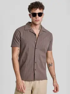 Snitch Men Smart Cuban Collar Textured Casual Shirt