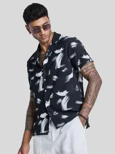 Snitch Men Smart Cuban Collar Abstract Printed Casual Shirt