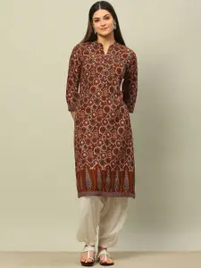 Rangriti Geometric Printed Mandarin Collar Three Quarter Sleeves Straight Kurta