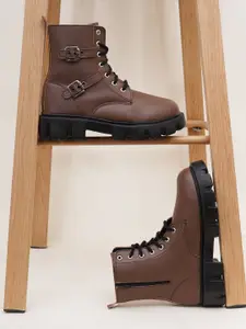 Try Me Women Lace-Ups Casual Block-Heeled Regular Boots With Buckle Detail