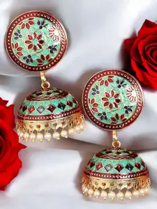 OOMPH Beaded Meenakari Floral Jhumkas