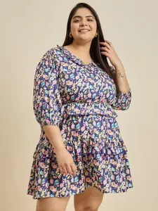Sztori Women Plus Size Floral Printed Fit & Flare Dress