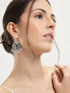 ABDESIGNS Silver-Plated Classic Stone Studded & Beaded Drop Earrings