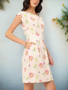 DressBerry Cinched Waist Conversational Print Sheath Dress