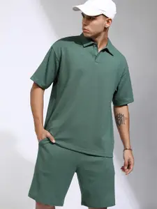 HIGHLANDER Self Design Polo Collar T-Shirt With Shorts