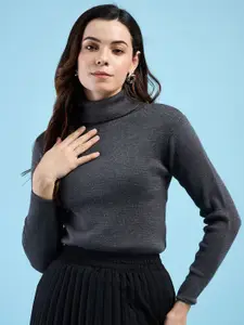 CLAPTON Women Solid Woollen Long Sleeves Pullover