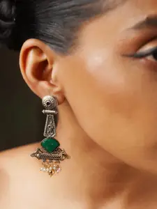 ABDESIGNS Gold-Plated Stone Studded & Beaded Classic Drop Earrings