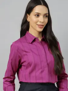 Hancock Women Standard Spread Collar Vertical Striped Cotton Formal Shirt