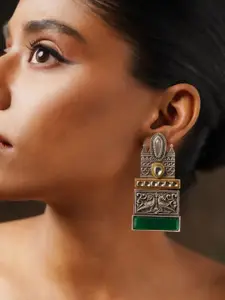 ABDESIGNS Gold-Plated Stone Studded & Beaded Classic Drop Earrings