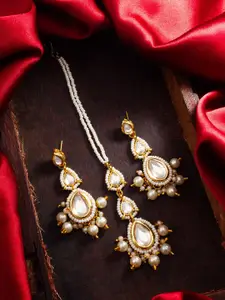 aadita Gold-Plated Kundan Studded Maang Tika and Earrings