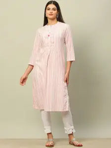 Rangriti Striped Thread Work Cotton Straight Kurta