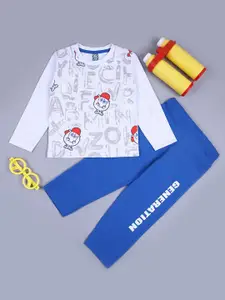 V-Mart Boys Typography Printed Round Neck Pure Cotton Top with Trousers