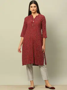 Rangriti Abstract Printed Mandarin Collar Three-Quarter Sleeves Straight Kurta