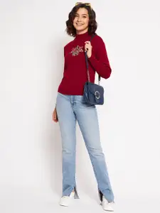 CLAPTON Women Embroidered Woollen Pullover Sweaters with Embroidered Detail