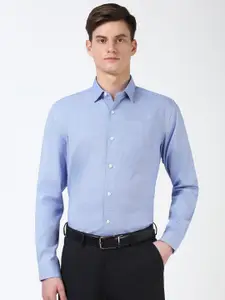 Peter England Elite Men Spread Collar Textured Cotton Formal Shirt