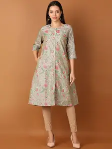 V-Mart Round Neck Floral Printed Cotton Straight Kurta
