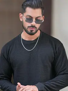 Maniac Men Textured Casual Cotton Pullover Sweatshirt