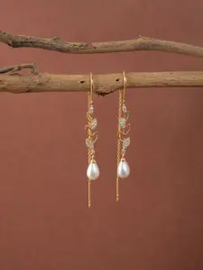Clara 92. 5 Sterling Silver Gold-Plated Pearls Beaded Drop Earrings