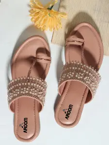 AROOM Women  Ethnic Embellished One Toe Flats