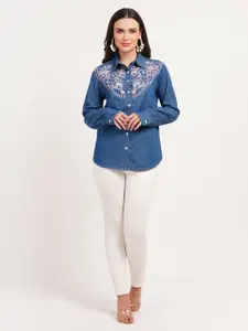 SUMAVI-FASHION Women Classic Spread Collar Textured Cotton Casual Shirt