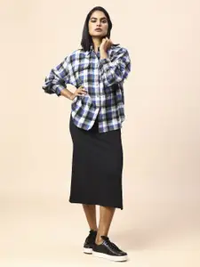 Chemistry Women Spread Collar Checked Cotton Casual Shirt