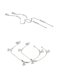Heer Collection Set Of 2 Silver-Plated Anklets