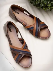 AROOM Women Striped Open-Toe Flats