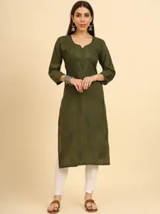 HERE&NOW Floral Embroidered Cotton Straight Kurta