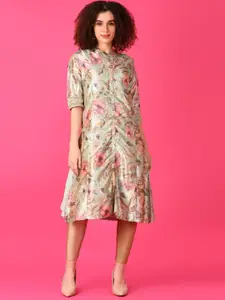 V-Mart Floral Printed Band Collar Cotton Straight Kurta