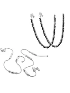 Heer Collection Set Of 2 Silver-Plated Beaded Anklet