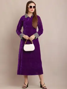 Raabta Fashion Women Shirt Collar Cotton Maxi Midi Dress